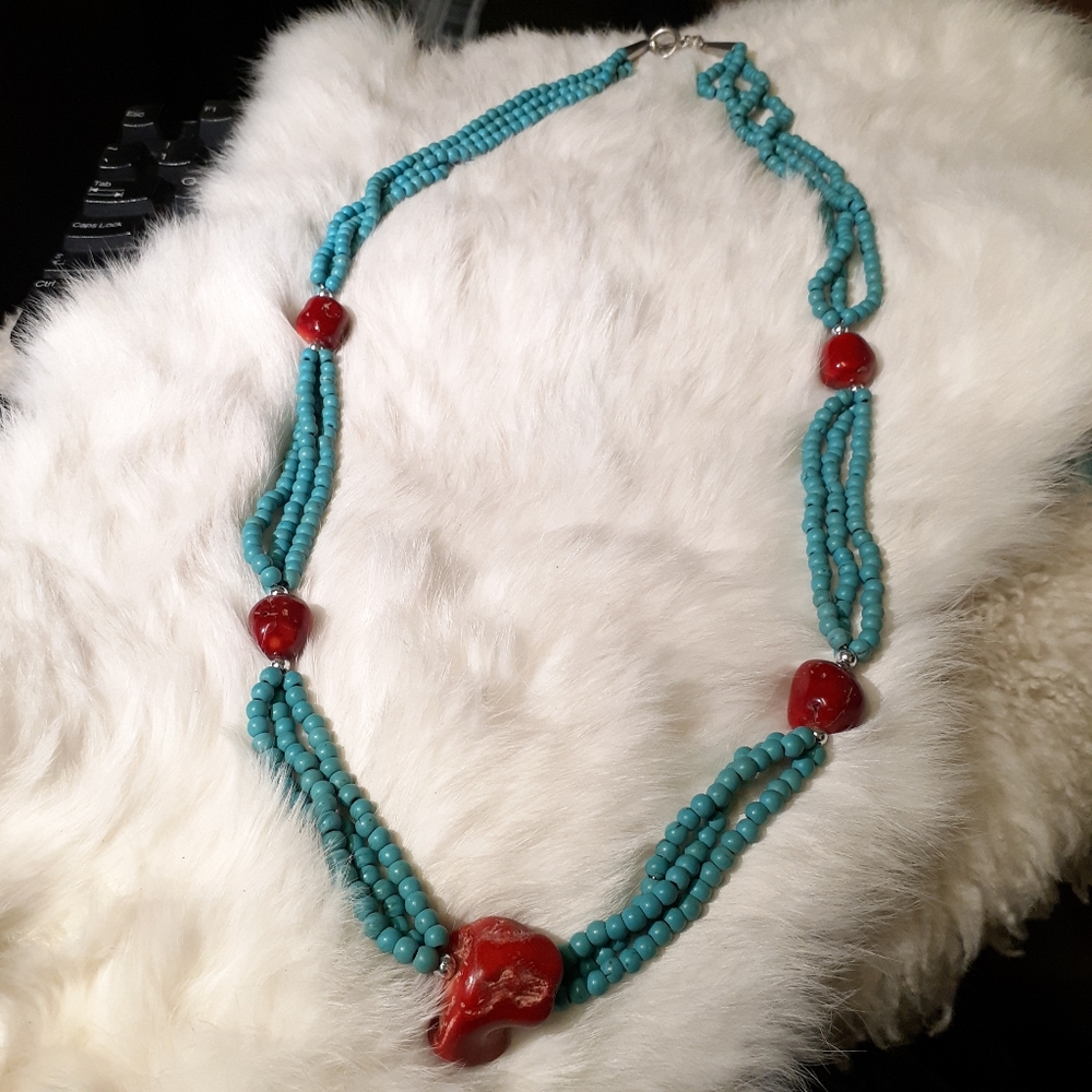 Howlite and Coral Necklace